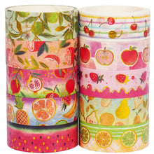 Load image into Gallery viewer, Fruit_Washi_Tape_Set_Gold_Watermelon_Harvest_Orange_Lemon_Apple_Girl_15mm_10Rolls