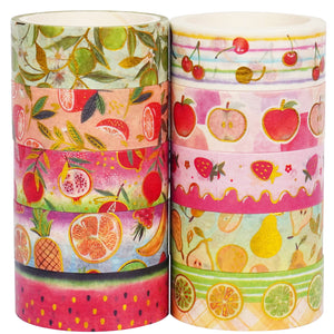 Fruit_Washi_Tape_Set_Gold_Watermelon_Harvest_Orange_Lemon_Apple_Girl_15mm_10Rolls