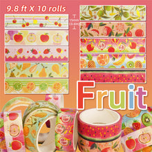 Load image into Gallery viewer, Fruit_Washi_Tape_Set_Gold_Watermelon_Harvest_Orange_Lemon_Apple_Girl_15mm_10Rolls