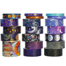 Load image into Gallery viewer, Galaxy_Washi_Tape_Set_Gold_Star_Universe_Space_Girl_15mm_19Rolls