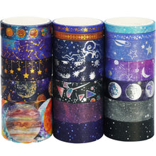 Load image into Gallery viewer, Galaxy_Washi_Tape_Set_Gold_Star_Universe_Space_Girl_15mm_19Rolls