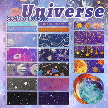 Load image into Gallery viewer, Galaxy_Washi_Tape_Set_Gold_Star_Universe_Space_Girl_15mm_19Rolls