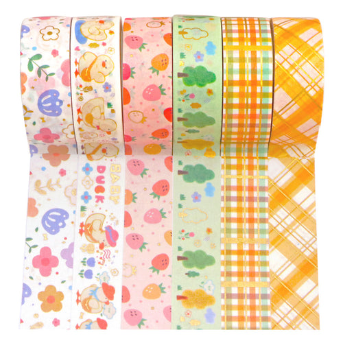 Gold_Cute_Washi_Tape_Set_Tree_Baby_Duck_Strawberry_Girl_15mm_6Rolls