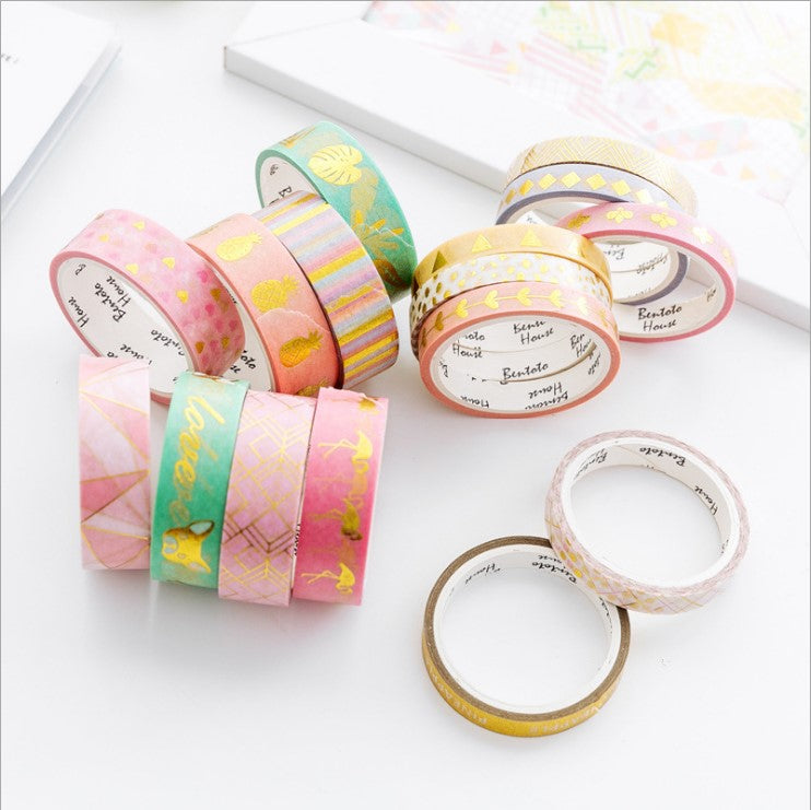 NANYNNU Cute 48 Rolls Washi Tape Set,Foil Gold Thin Decorative Masking Washi Tapes,3MM Wide DIY Paper Tape for DIY Craft Scrapbooking Gift Wrapping