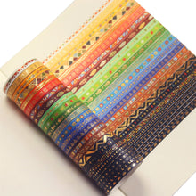 Load image into Gallery viewer, Indian_Gold_Washi_Tape_Set_Skinny_Totem_Folk_Thin_Girl_5mm_26Rolls