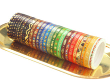 Load image into Gallery viewer, Indian_Gold_Washi_Tape_Set_Skinny_Totem_Folk_Thin_Girl_5mm_26Rolls