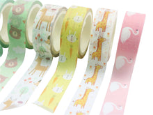 Load image into Gallery viewer, Little_Cute_Animals_Washi_Tape_Set_Zoo_Cat_Bear_Flamingo_Girl_15mm_8Rolls