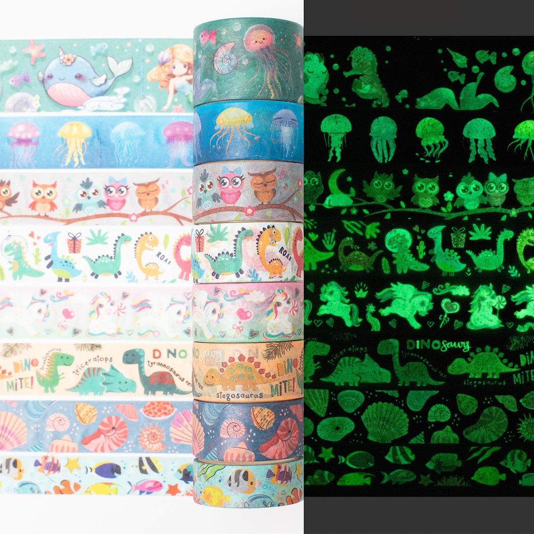 Luminous_Aniamls_Washi_Tape_Set_Diaosour_Fish_Colorful_Girl_25mm_8Rolls