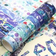 Load image into Gallery viewer, Ocean_Blue_Washi_Tape_Set_Silver_Girl_15mm_10Rolls