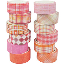 Load image into Gallery viewer, Pink_Grid_Washi_Tape_Set_Plaid_Basic_Pattern_Color_15mm_12Rolls