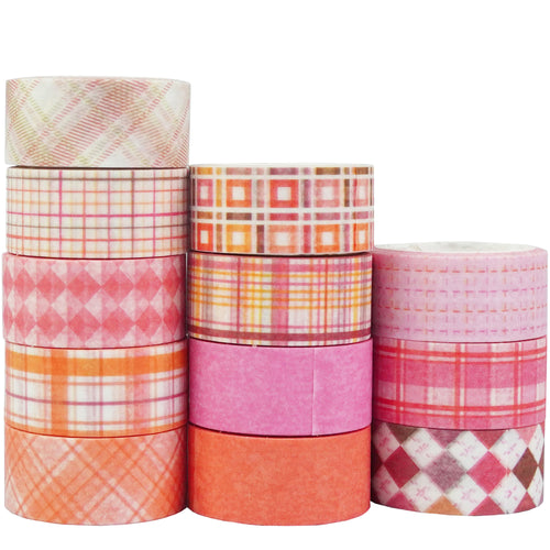 Pink_Grid_Washi_Tape_Set_Plaid_Basic_Pattern_Color_15mm_12Rolls
