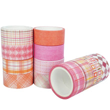 Load image into Gallery viewer, Pink_Grid_Washi_Tape_Set_Plaid_Basic_Pattern_Color_15mm_12Rolls