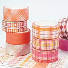 Load image into Gallery viewer, Pink_Grid_Washi_Tape_Set_Plaid_Basic_Pattern_Color_15mm_12Rolls