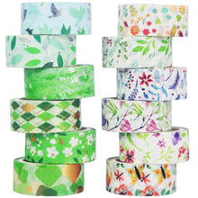 Load image into Gallery viewer, Poetic_Green_Gold_Washi_Tape_Set_Colorful_Girl_15mm_12Rolls