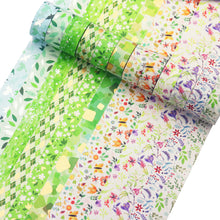 Load image into Gallery viewer, Poetic_Green_Gold_Washi_Tape_Set_Colorful_Girl_15mm_12Rolls
