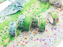 Load image into Gallery viewer, Poetic_Green_Gold_Washi_Tape_Set_Colorful_Girl_15mm_12Rolls
