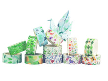 Load image into Gallery viewer, Poetic_Green_Gold_Washi_Tape_Set_Colorful_Girl_15mm_12Rolls