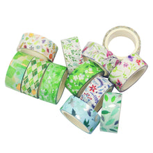 Load image into Gallery viewer, Poetic_Green_Gold_Washi_Tape_Set_Colorful_Girl_15mm_12Rolls