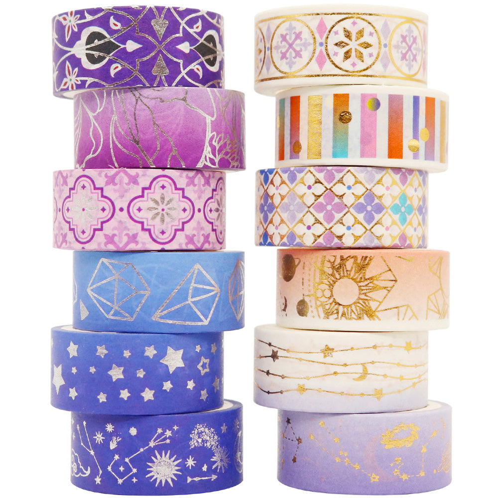 YUBX Skinny Galaxy Washi Tape Set 30 Rolls Gold Foil Starry Space Decorative Tapes, Size: This Pack of 30 Rolls, 18 Rolls Are 3/16 (5mm) in Width, 12