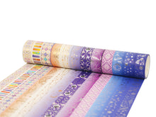 Load image into Gallery viewer, Poetic_Purple_Gold_Washi_Tape_Set_Colorful_Girl_15mm_12Rolls