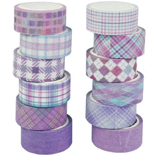 Load image into Gallery viewer, Purple_Grid_Washi_Tape_Set_Plaid_Basic_Pattern_Color_15mm_12Rolls