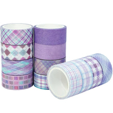 Load image into Gallery viewer, Purple_Grid_Washi_Tape_Set_Plaid_Basic_Pattern_Color_15mm_12Rolls