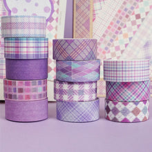 Load image into Gallery viewer, Purple_Grid_Washi_Tape_Set_Plaid_Basic_Pattern_Color_15mm_12Rolls