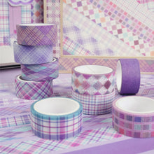 Load image into Gallery viewer, Purple_Grid_Washi_Tape_Set_Plaid_Basic_Pattern_Color_15mm_12Rolls