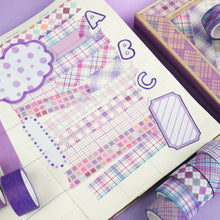 Load image into Gallery viewer, Purple_Grid_Washi_Tape_Set_Plaid_Basic_Pattern_Color_15mm_12Rolls