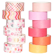 Load image into Gallery viewer, Red_Pink_Gold_Washi_Tape_Set_Colorful_Girl_15mm_12Rolls