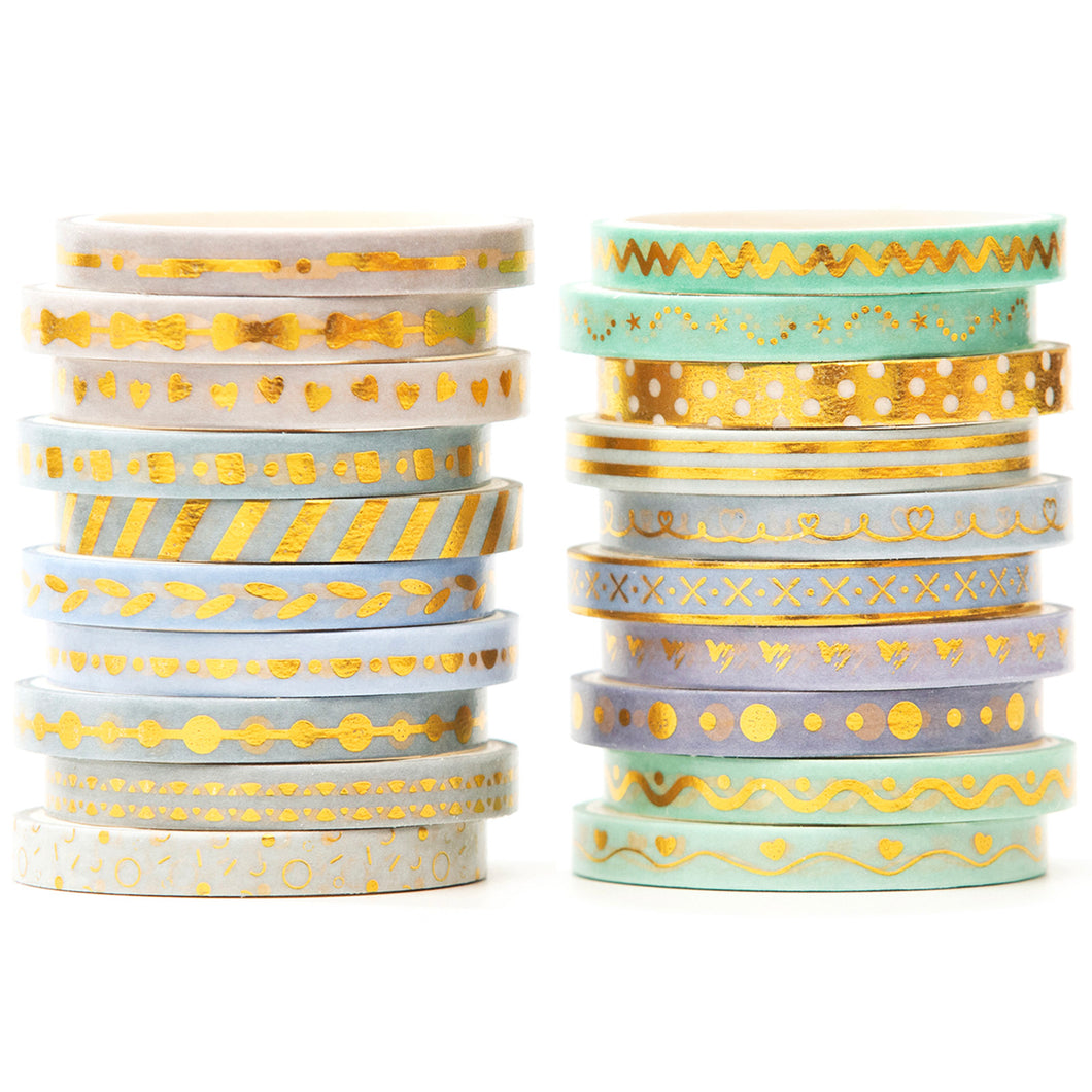    Skinny_Gold_Washi_Tape_Set_Pearl_Thin_Silver_Glitter_Color_5mm_20Rolls