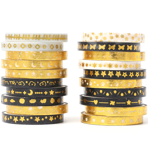        Skinny_Gold_Washi_Tape_Set_Pearl_Thin_Silver_Glitter_Color_5mm_20Rolls
