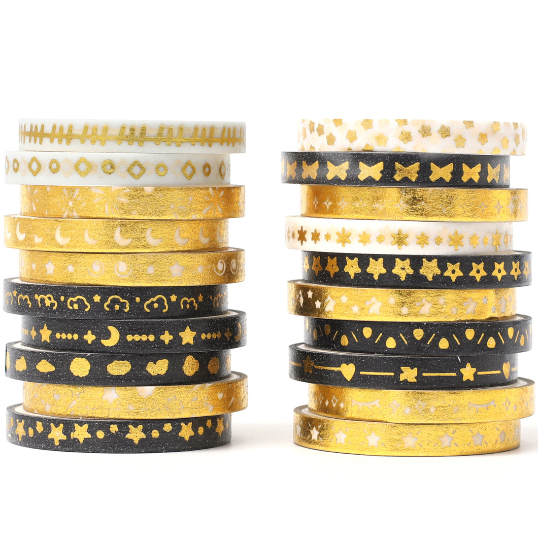        Skinny_Gold_Washi_Tape_Set_Pearl_Thin_Silver_Glitter_Color_5mm_20Rolls