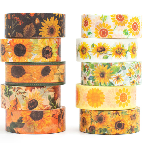      Sunflower_Washi_Tape_Set_Orange_Yellow_Holiday_floral_15mm_10Rolls