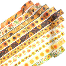 Load image into Gallery viewer,      Sunflower_Washi_Tape_Set_Orange_Yellow_Holiday_floral_15mm_10Rolls