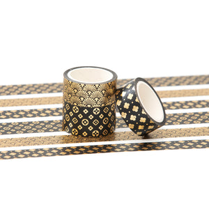    Veins_Ancient_Treasure_Gold_Washi_Tape_Set_Wide_Flowers_Silver_Glitter_Color_15mm_3Rolls