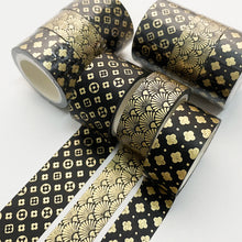 Load image into Gallery viewer,    Veins_Ancient_Treasure_Gold_Washi_Tape_Set_Wide_Flowers_Silver_Glitter_Color_15mm_3Rolls