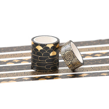 Load image into Gallery viewer, Veins_Clouds_Gold_Washi_Tape_Set_Wide_Flowers_Silver_Glitter_Color_15mm_3Rolls