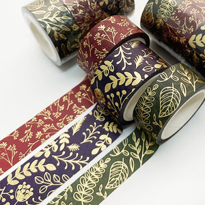Veins_Floral_Leaves_Gold_Washi_Tape_Set_Wide_Flowers_Silver_Glitter_Color_15mm_3Rolls