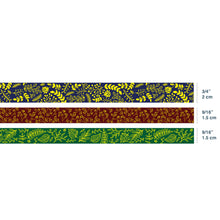 Load image into Gallery viewer, Veins_Floral_Leaves_Gold_Washi_Tape_Set_Wide_Flowers_Silver_Glitter_Color_15mm_3Rolls