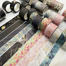 Load image into Gallery viewer, Veins_Floral_Leaves_Gold_Washi_Tape_Set_Wide_Flowers_Silver_Glitter_Color_15mm_3Rolls