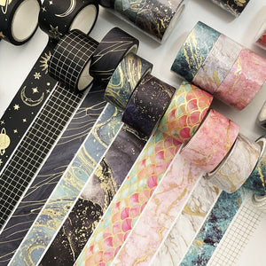 Veins_Floral_Leaves_Gold_Washi_Tape_Set_Wide_Flowers_Silver_Glitter_Color_15mm_3Rolls