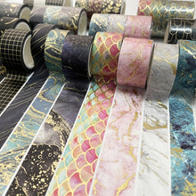 Load image into Gallery viewer, Veins_Floral_Leaves_Gold_Washi_Tape_Set_Wide_Flowers_Silver_Glitter_Color_15mm_3Rolls