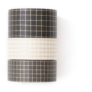 Veins_Grid_Gold_Washi_Tape_Set_Wide_Flowers_Silver_Glitter_Color_15mm_3Rolls