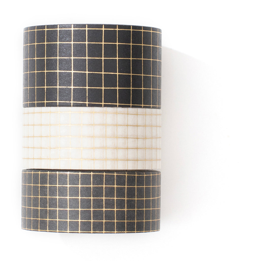 Veins_Grid_Gold_Washi_Tape_Set_Wide_Flowers_Silver_Glitter_Color_15mm_3Rolls
