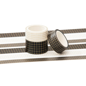 Veins_Grid_Gold_Washi_Tape_Set_Wide_Flowers_Silver_Glitter_Color_15mm_3Rolls