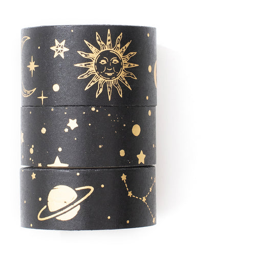    Veins_Interstellar_Gold_Washi_Tape_Set_Wide_Flowers_Silver_Glitter_Color_15mm_3Rolls
