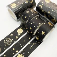 Load image into Gallery viewer,    Veins_Interstellar_Gold_Washi_Tape_Set_Wide_Flowers_Silver_Glitter_Color_15mm_3Rolls