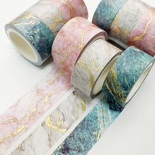 Load image into Gallery viewer, Veins_Marbling_Gold_Washi_Tape_Set_Wide_Flowers_Silver_Glitter_Color_15mm_3Rolls