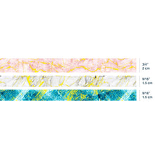 Load image into Gallery viewer, Veins_Marbling_Gold_Washi_Tape_Set_Wide_Flowers_Silver_Glitter_Color_15mm_3Rolls